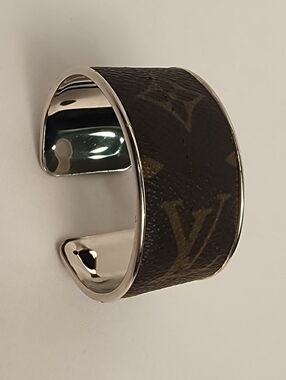 Louis Vuitton Monogram Canvas Silver Cuff Bangle Bracelet